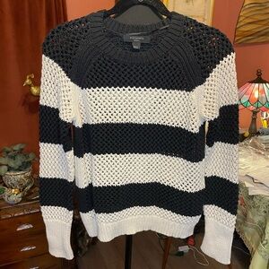 All Saints chunky striped knit black and off white creme sweater. Size small